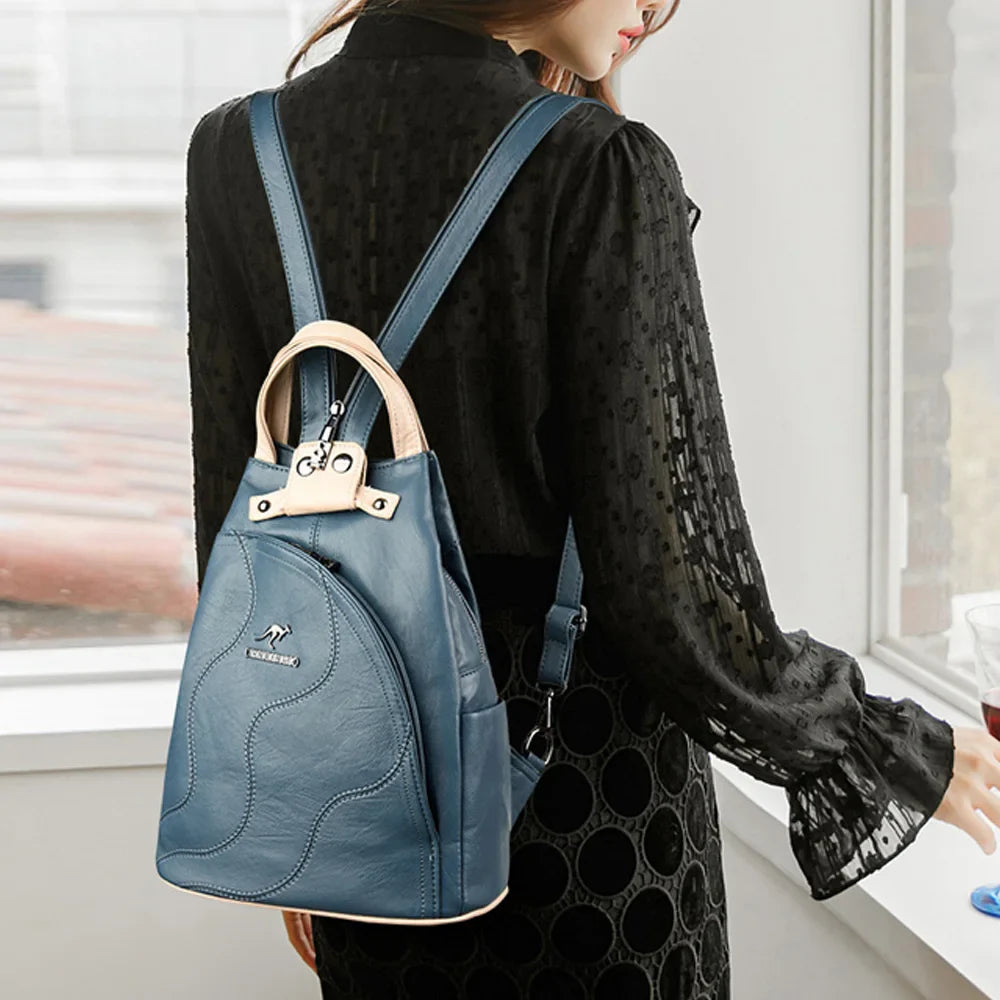 Sacs à dos en cuir pour femmes, sac de poitrine zippé pour femmes, sac à dos de voyage, sacs à dos pour dames, mochilas, sacs d'école pour adolescentes, sac à dos