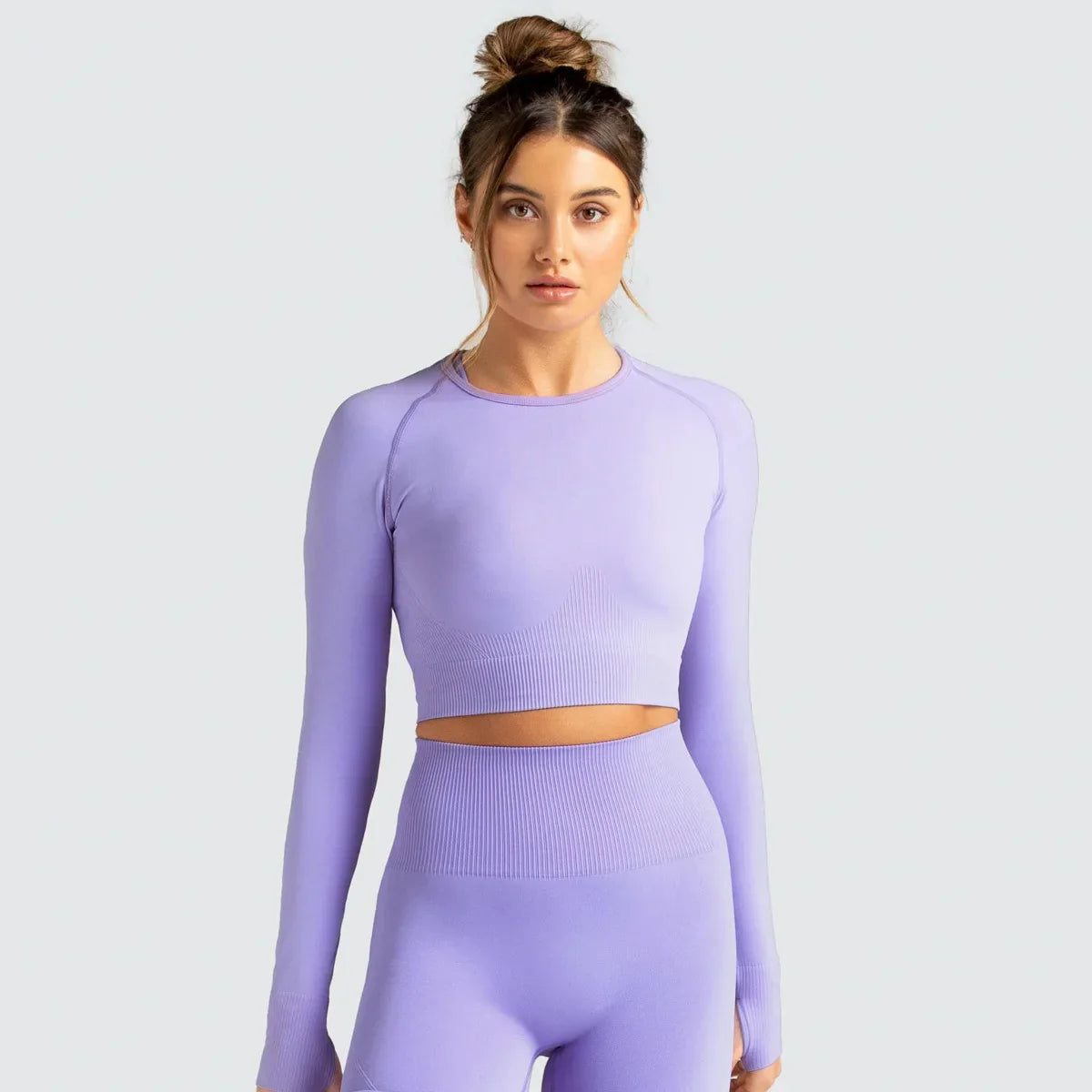 Hauts de fitness sans couture de couleur unie, slim, respirants, de yoga, de sport, de gym, à manches longues pour femmes