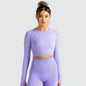Hauts de fitness sans couture de couleur unie, slim, respirants, de yoga, de sport, de gym, à manches longues pour femmes