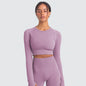 Hauts de fitness sans couture de couleur unie, slim, respirants, de yoga, de sport, de gym, à manches longues pour femmes