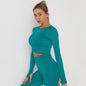 Hauts de fitness sans couture de couleur unie, slim, respirants, de yoga, de sport, de gym, à manches longues pour femmes