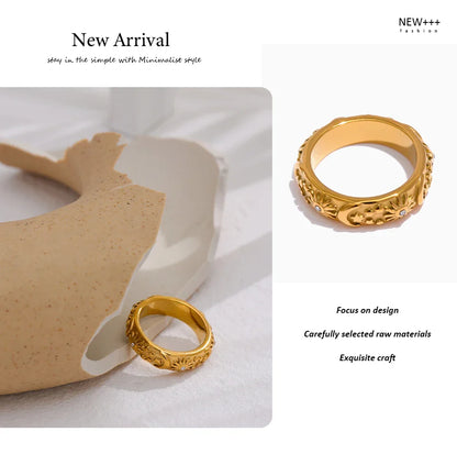Yhpup Sun Star Moon Ring Stainless Steel Jewelry Stylish Metal Celestial Women Ring joyería acero inoxidable mujer Gift New