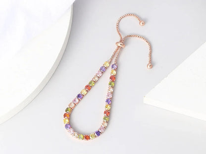 Adjustable Multicolor Tennis Bracelets for Women Ladies Wedding Rainbow Colorful Zircon Charm Bracelet Hand Chain Jewelry DZH043