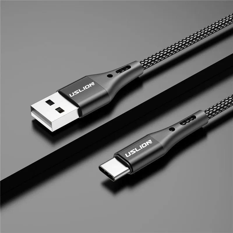 USLION 3A USB Type C Cable Fast Charging Wire for Samsung Galaxy S8 S21 Plus Xiaomi mi11 Huawei Mobile Phone USB C Charger Cable