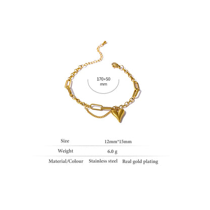 Yhpup Trendy Heart Double Layered Bracelet Stainless Steel Metal Texture Stylish Charm Jewelry браслеты женские Summer Gift