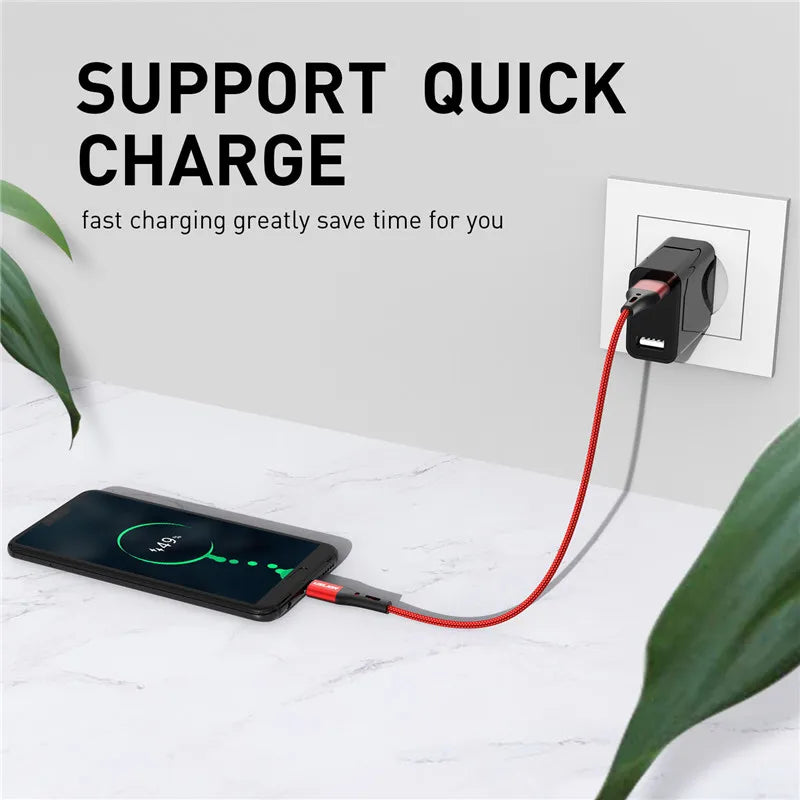 USLION 3A USB Type C Cable Fast Charging Wire for Samsung Galaxy S8 S21 Plus Xiaomi mi11 Huawei Mobile Phone USB C Charger Cable