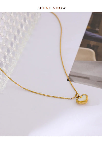 Yhpup Cute Heart Natural Shell Pendant Necklace 18 K Plated Stainless Steel Collar Necklace Gift Jewelry бижутерия для женщин