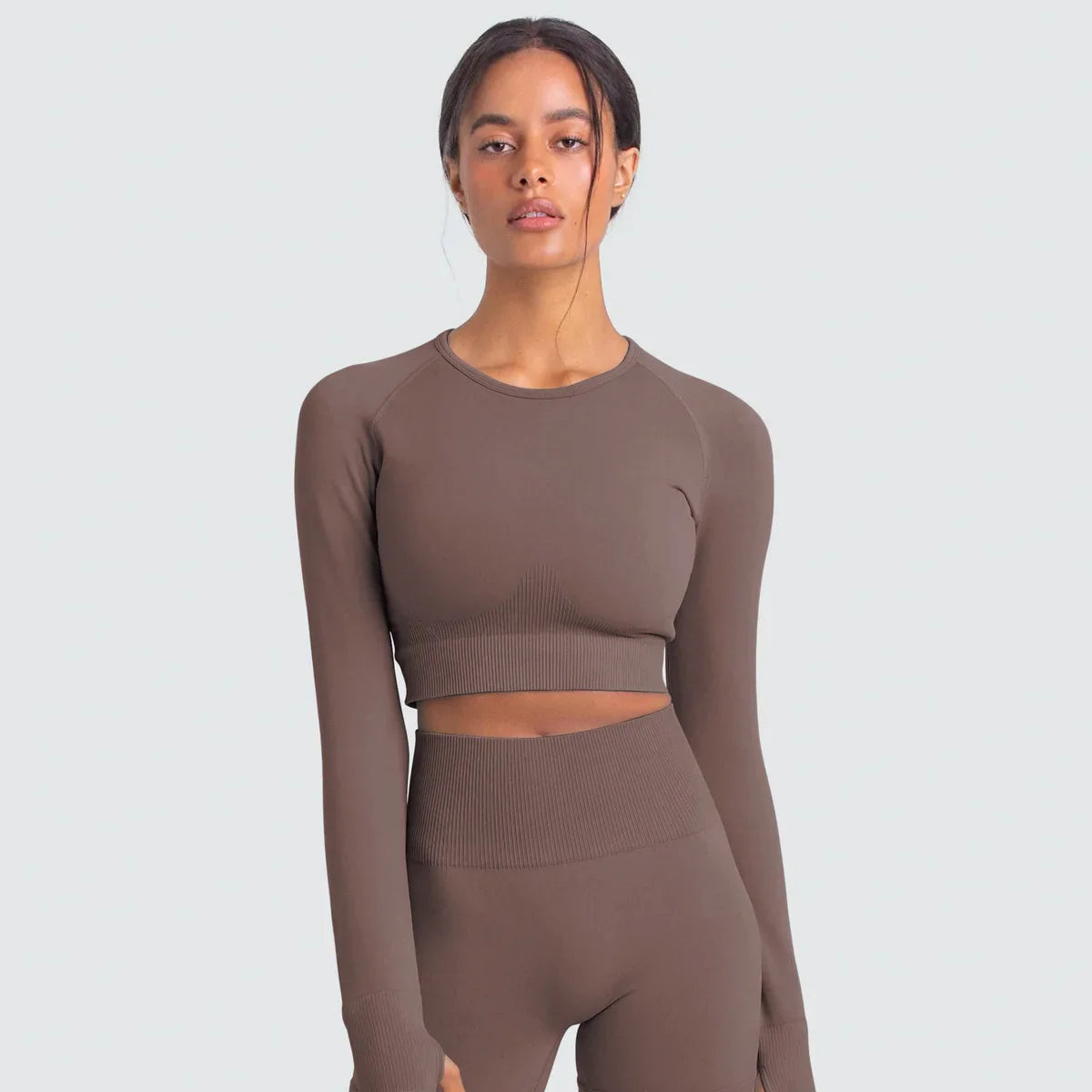 Hauts de fitness sans couture de couleur unie, slim, respirants, de yoga, de sport, de gym, à manches longues pour femmes
