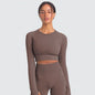 Hauts de fitness sans couture de couleur unie, slim, respirants, de yoga, de sport, de gym, à manches longues pour femmes