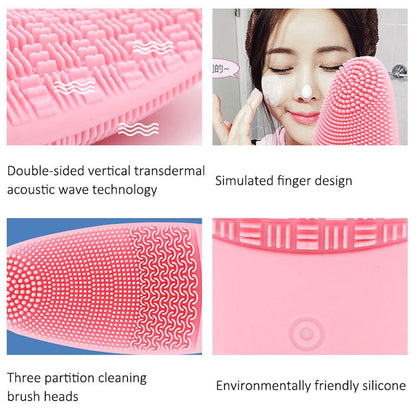 CNaier AE-618 Battery-powered Silicone Acoustic Wave Face Skin Care Electric Facial Cleanser (Orange)