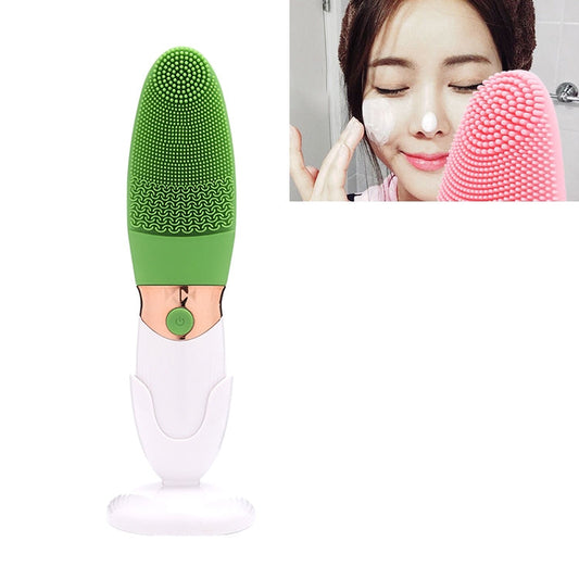 CNaier AE-618 Nettoyant Visage Électrique à Ondes Sonores en Silicone, Alimenté par Piles (Vert)