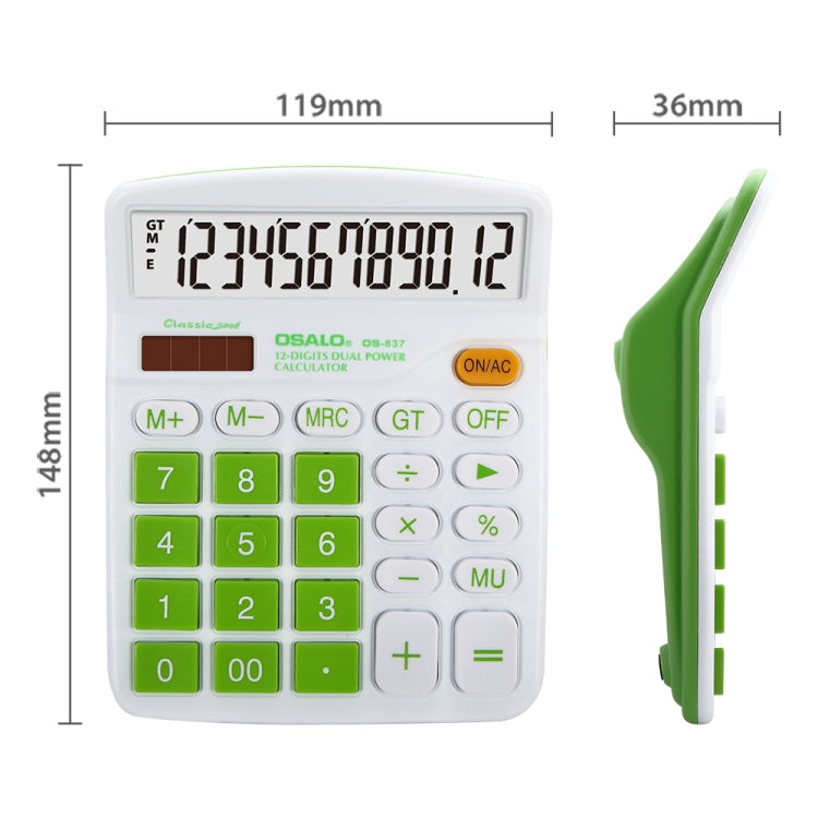 OSALO OS-837VC 12 Digits Colorful Desktop Calculator Solar Energy Dual Power Calculator(Green)