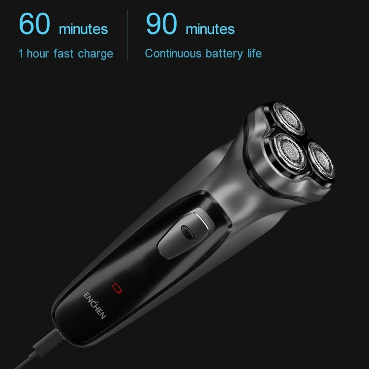 Rasoir électrique rechargeable Original Xiaomi ENCHEN étanche à trois têtes rotatives à double anneau pour hommes (noir)