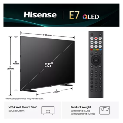 HISENSE E7Q 55" QLED 4K Smart AI TV with Freely - 55E7QTUK
