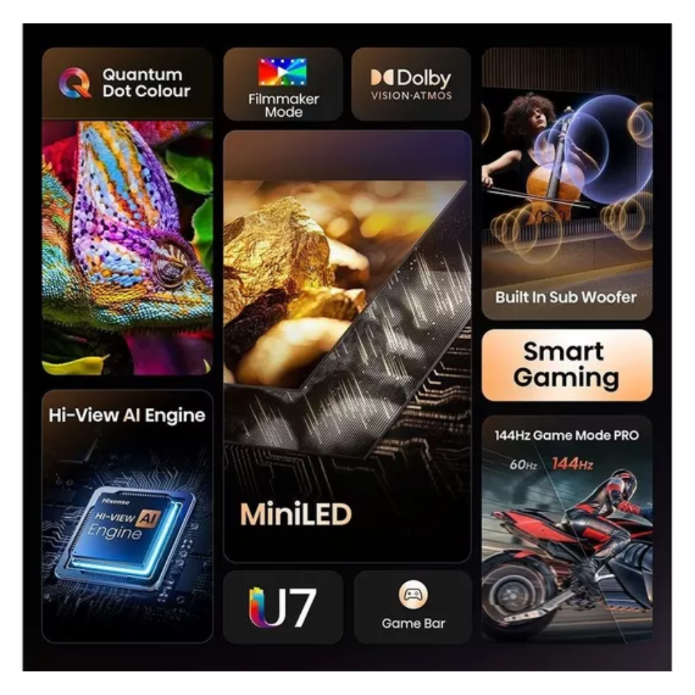 HISENSE U7Q 50" Mini LED 4K 144Hz Smart AI TV with Freely - 50U7QTUK