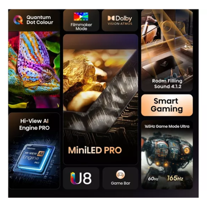 HISENSE U8Q 55" Mini LED 4K 165Hz Smart AI TV with Freely - 55U8QTUK