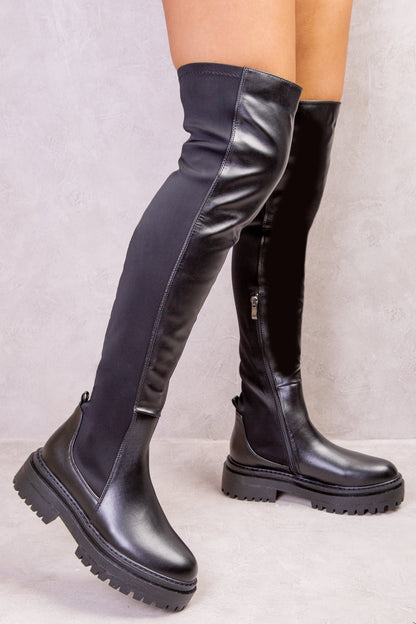 Elena Chunky Over-the-Knee Boots - Black