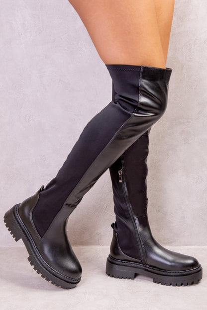 Elena Chunky Over-the-Knee Boots - Black