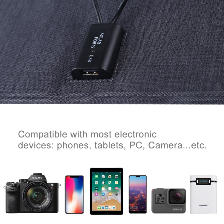 Chargeur panneau solaire monocristallin portable HAWEEL 20W, avec port USB et support et pince crocodile, compatible QC3.0 et AFC (noir)