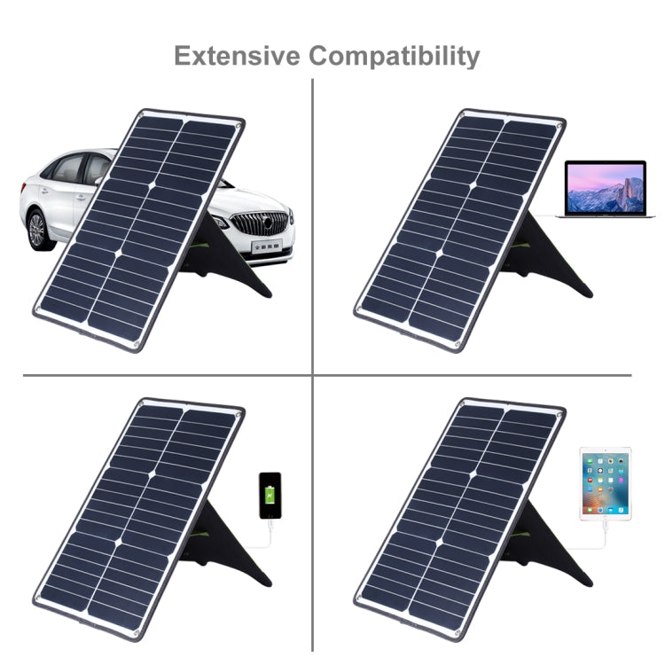 Chargeur panneau solaire monocristallin portable HAWEEL 20W, avec port USB et support et pince crocodile, compatible QC3.0 et AFC (noir)