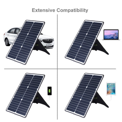 Chargeur panneau solaire monocristallin portable HAWEEL 20W, avec port USB et support et pince crocodile, compatible QC3.0 et AFC (noir)