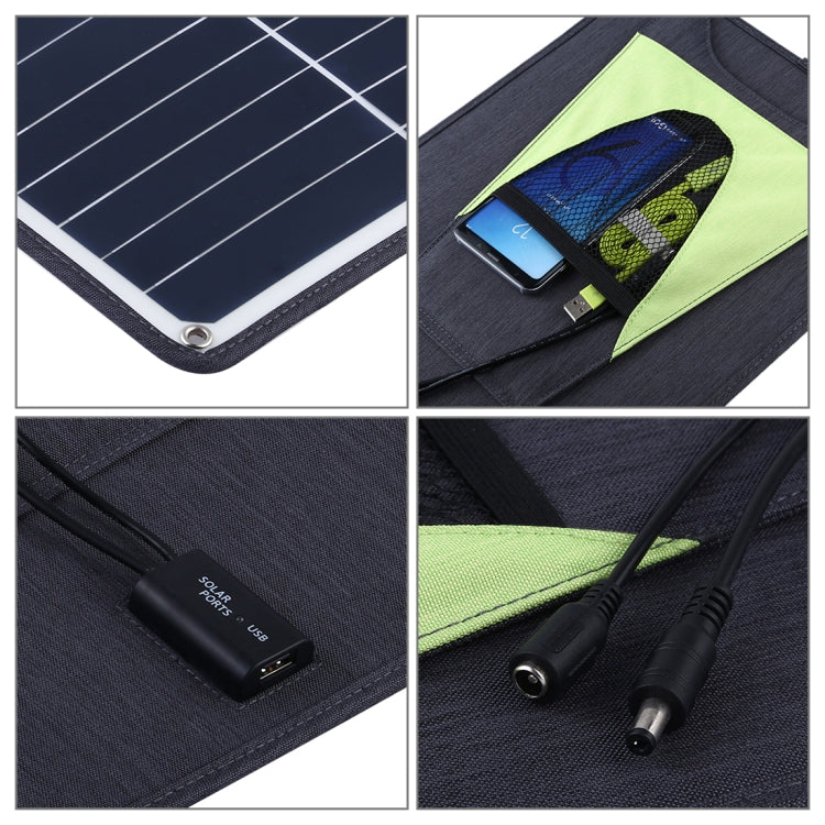 Chargeur panneau solaire monocristallin portable HAWEEL 20W, avec port USB et support et pince crocodile, compatible QC3.0 et AFC (noir)