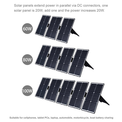 Chargeur panneau solaire monocristallin portable HAWEEL 20W, avec port USB et support et pince crocodile, compatible QC3.0 et AFC (noir)