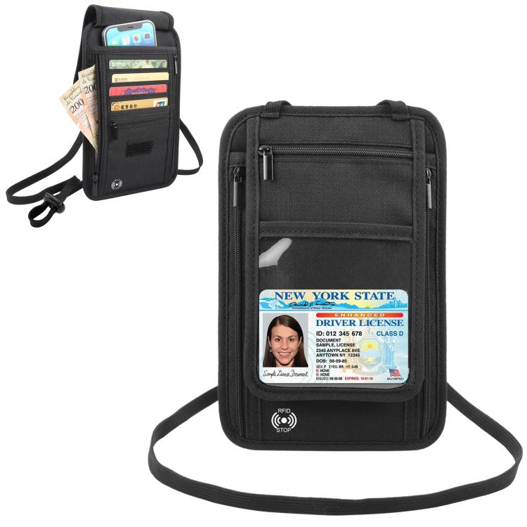 HAWEEL Pochette tour de cou passeport portefeuille organisateur de documents étui cartes de crédit (noir)