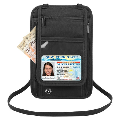 HAWEEL Pochette tour de cou passeport portefeuille organisateur de documents étui cartes de crédit (noir)
