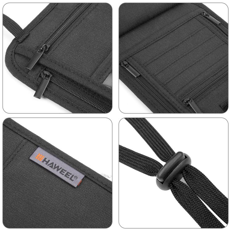 HAWEEL Pochette tour de cou passeport portefeuille organisateur de documents étui cartes de crédit (noir)