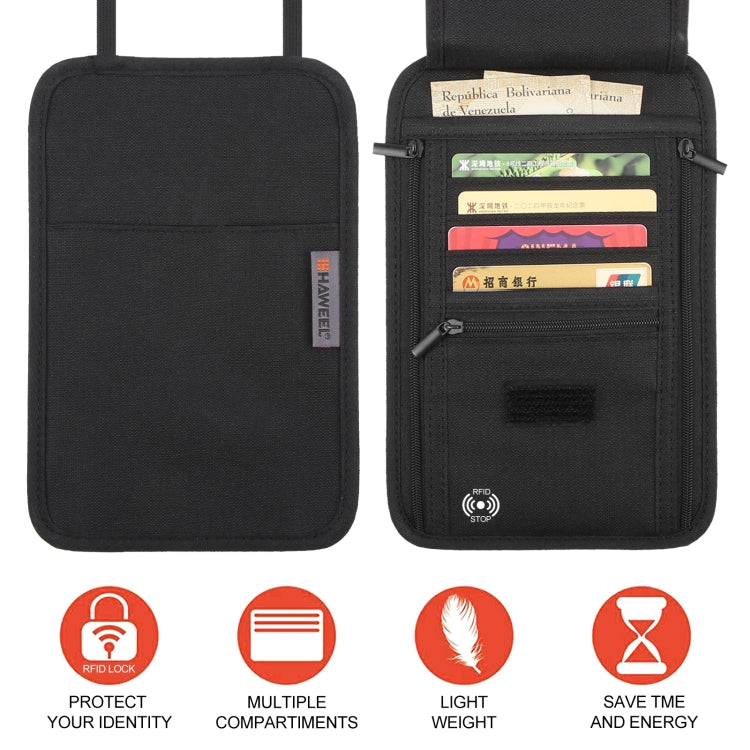 HAWEEL Pochette tour de cou passeport portefeuille organisateur de documents étui cartes de crédit (noir)