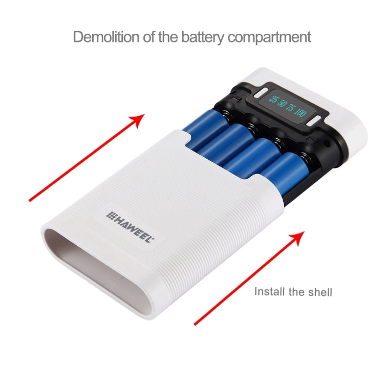 [US Warehouse] HAWEEL DIY 4 x 18650 Battery (Not Included) 10000mAh Power Bank Shell Box with 2 x USB Output & Display for iPhone, Galaxy, Sony, HTC, Google, Huawei, Xiaomi, Lenovo and other Smartphones(White)