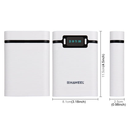 [US Warehouse] HAWEEL DIY 4 x 18650 Battery (Not Included) 10000mAh Power Bank Shell Box with 2 x USB Output & Display for iPhone, Galaxy, Sony, HTC, Google, Huawei, Xiaomi, Lenovo and other Smartphones(White)