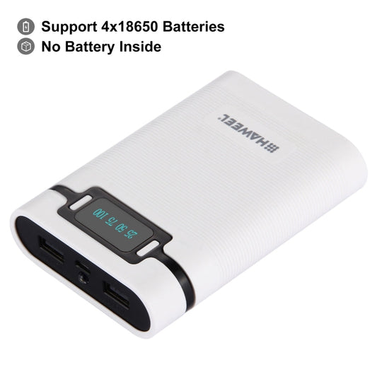 HAWEEL DIY 4 x 18650 Battery (Not Included) 10000mAh Power Bank Shell Box with 2 x USB Output & Display for iPhone, Galaxy, Sony, HTC, Google, Huawei, Xiaomi, Lenovo and other Smartphones(White)