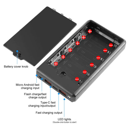 HAWEEL DIY 6 x 18650 Battery 24W Fast Charge Power Bank Box Case with Display, Not Include Battery (Black)