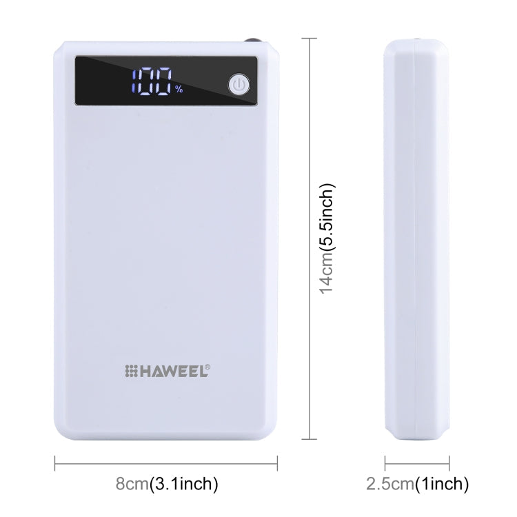 Boîtier de batterie externe HAWEEL DIY 6 x 18650 24W à charge rapide avec affichage, batterie non incluse (blanc)
