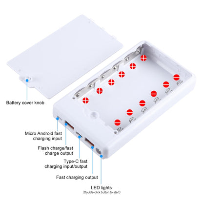 Boîtier de batterie externe HAWEEL DIY 6 x 18650 24W à charge rapide avec affichage, batterie non incluse (blanc)