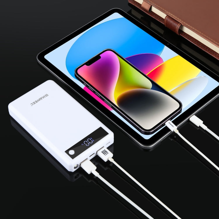 Boîtier de batterie externe HAWEEL DIY 6 x 18650 24W à charge rapide avec affichage, batterie non incluse (blanc)