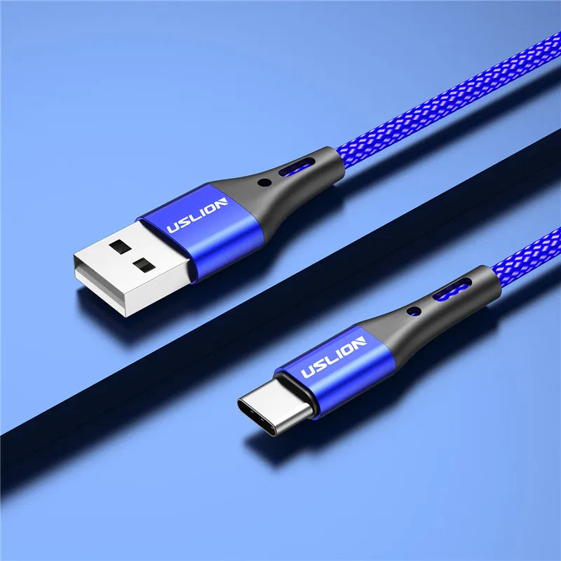 USLION 3A USB Type C Cable Fast Charging Wire for Samsung Galaxy S8 S21 Plus Xiaomi mi11 Huawei Mobile Phone USB C Charger Cable