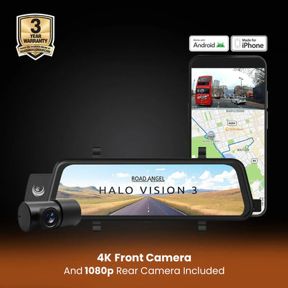 Road Angel Halo Vision 3 Rear View Mirror 4K Dual Dashcam
