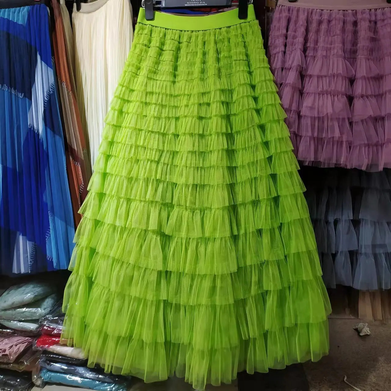 High-Waisted Mesh Layered Skirt for Women – Spring & Fall Elegant Cake Skirt