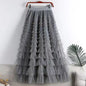 High-Waisted Mesh Layered Skirt for Women – Spring & Fall Elegant Cake Skirt