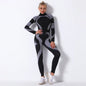 Breathable Yoga Workout Long Sleeve Shirt Leggings Set Gym Sports Fitness Striped Pants Suit For Women