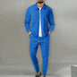 2024 Korea new men's fall two-piece jogging lapel jacket top + loose pants cotton casual sportswear big size workwear suit
