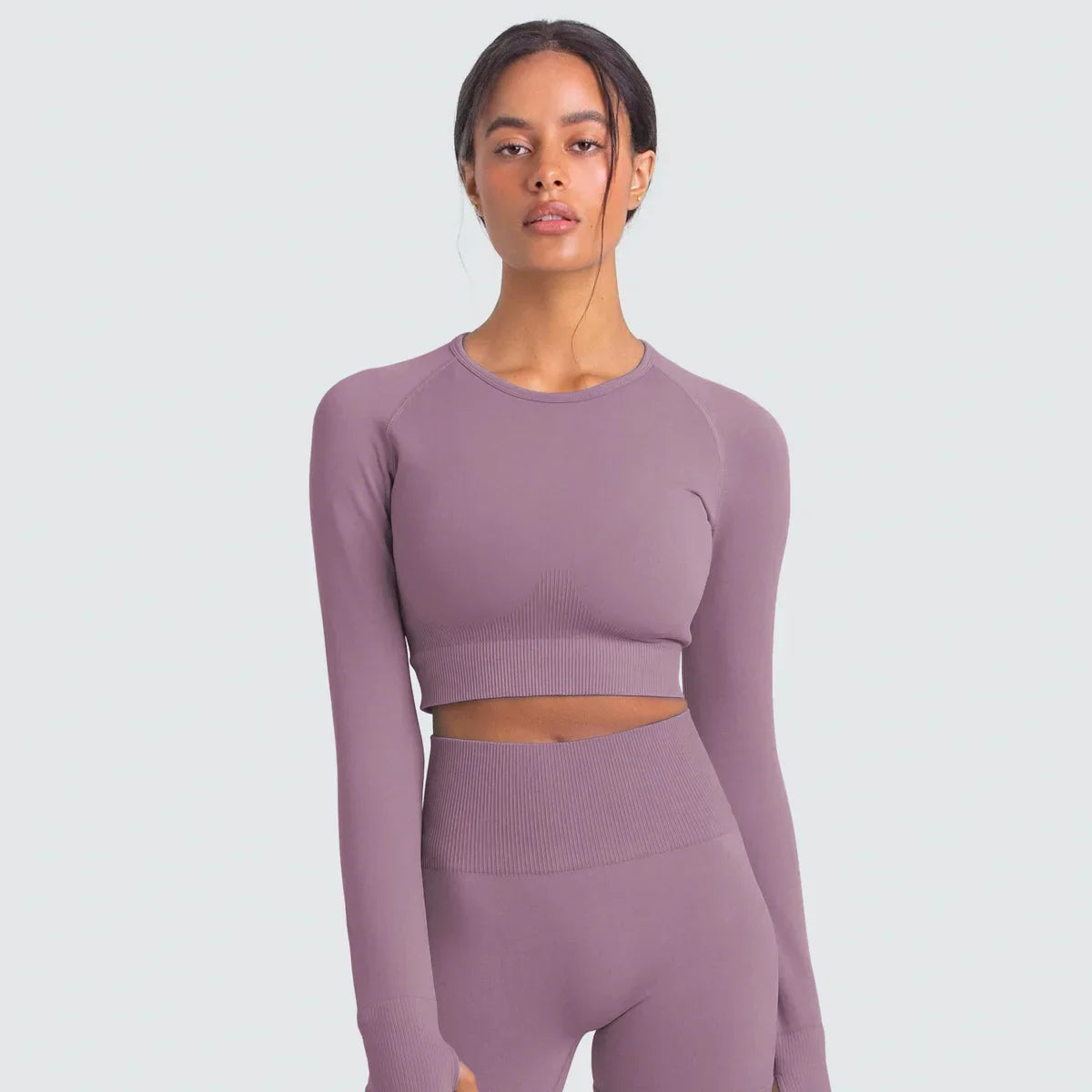 Hauts de fitness sans couture de couleur unie, slim, respirants, de yoga, de sport, de gym, à manches longues pour femmes