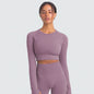 Hauts de fitness sans couture de couleur unie, slim, respirants, de yoga, de sport, de gym, à manches longues pour femmes