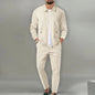 2024 Korea new men's fall two-piece jogging lapel jacket top + loose pants cotton casual sportswear big size workwear suit