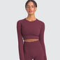 Hauts de fitness sans couture de couleur unie, slim, respirants, de yoga, de sport, de gym, à manches longues pour femmes