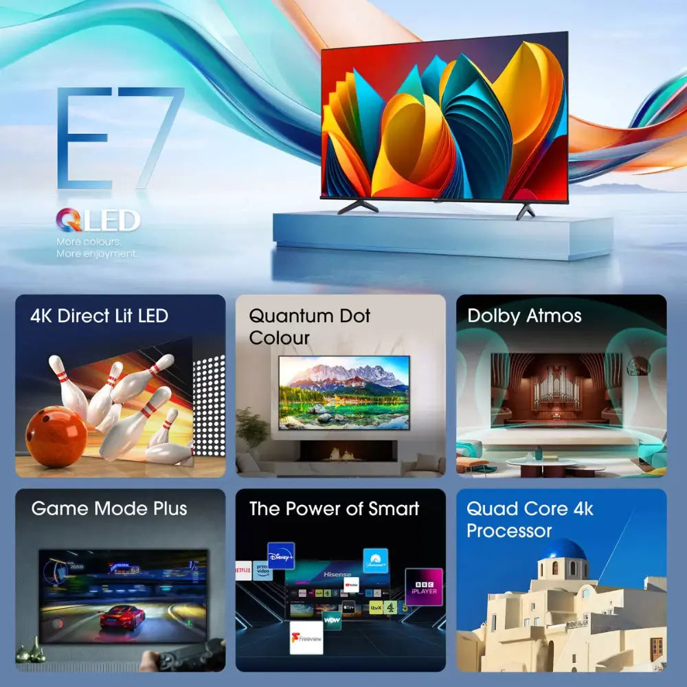 Hisense 55E7NQTUK, 55 inch, Entry QLED, 4K Ultra HD, Smart TV