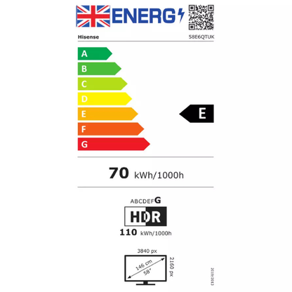 Hisense 58 Inch 58E6QTUK Smart 4K UHD HDR LED Freely TV